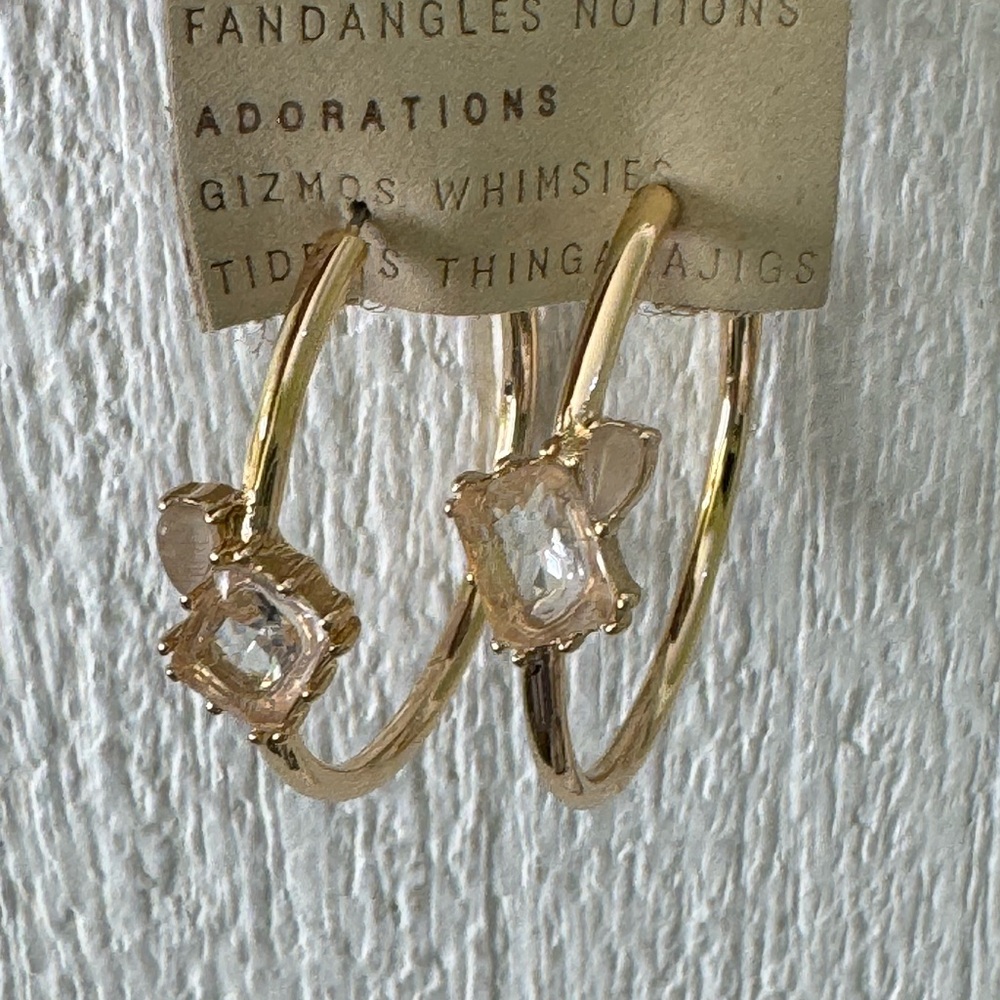 Anthropologie double stone Gold Hoop Earrings - Picture 11 of 16
